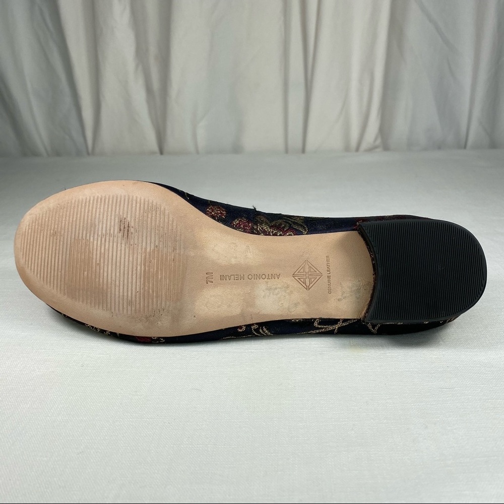 ANTONIO MELANI Navy Brocade Floral Flats with Gold Embroidery - Picture 9 of 13
